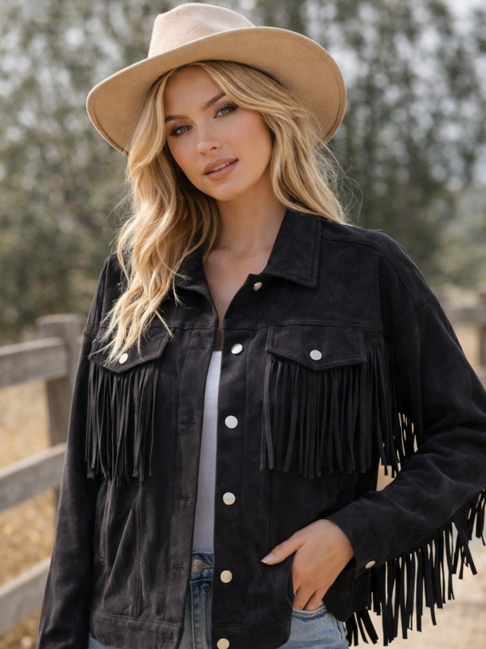 Jodifl Fringe Jacket - Boho Western Faux Suede Shacket - Picture 1 of 7